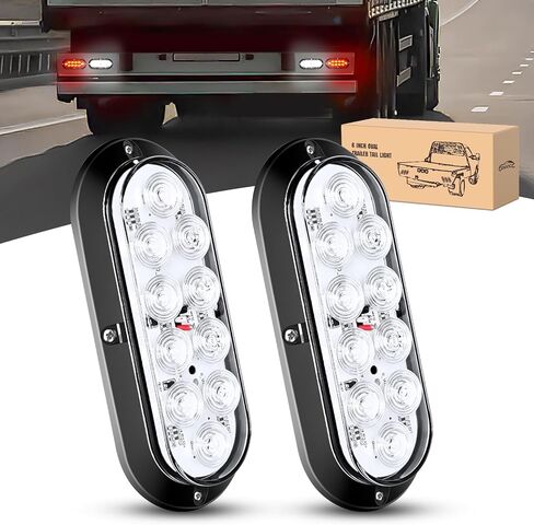 GOOACC 6 بوصة ضوء ذيل مقطورة بيضاوي 2 قطعة 10 LED أضواء احتياطية عكسية بيضاء مع مقابس حلقات تثبيت على السطح IP67 مقاومة للماء لجرار شاحنة مقطورة RV، ضمان لمدة عامين in Kuwait