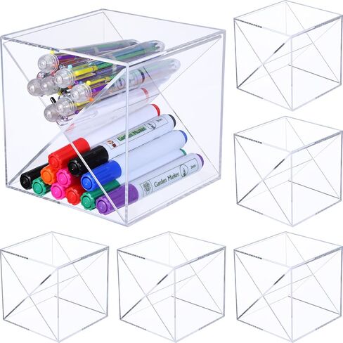 Kosiz 6 Pcs Back to School Stackable Pen Organizer 5.12 Inch Marker Pen Clear Holder Stackable Cube Organizer Removable Divider Acrylic Holder for Office Desk Desktop Storage in Saudi Arabia