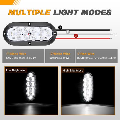 GOOACC 6 بوصة ضوء ذيل مقطورة بيضاوي 2 قطعة 10 LED أضواء احتياطية عكسية بيضاء مع مقابس حلقات تثبيت على السطح IP67 مقاومة للماء لجرار شاحنة مقطورة RV، ضمان لمدة عامين in Kuwait