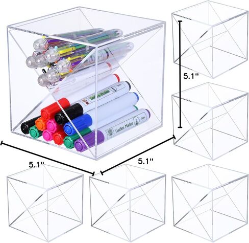 Kosiz 6 Pcs Back to School Stackable Pen Organizer 5.12 Inch Marker Pen Clear Holder Stackable Cube Organizer Removable Divider Acrylic Holder for Office Desk Desktop Storage in Saudi Arabia