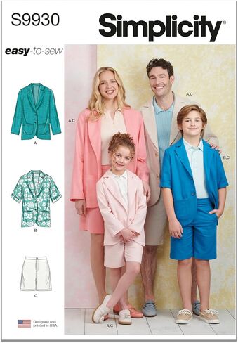 Simplicity SS9930A Easy to Make Easy to Make Children's, Teens' and Adults' Oversized Button-Front Blazers and Shorts Sewing Pattern Packet, Design Code S9930, Sizes XS - L/XS - XL in Saudi Arabia