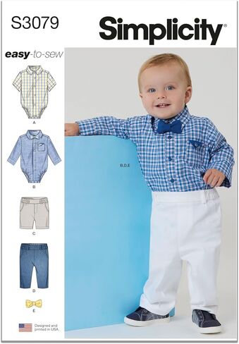 Simplicity SS3079A Babies' Bodysuit Onesies, Pull-on Shorts and Pants Sewing Pattern Packet, Design Code S3079, Sizes XS-S-M-L in Saudi Arabia
