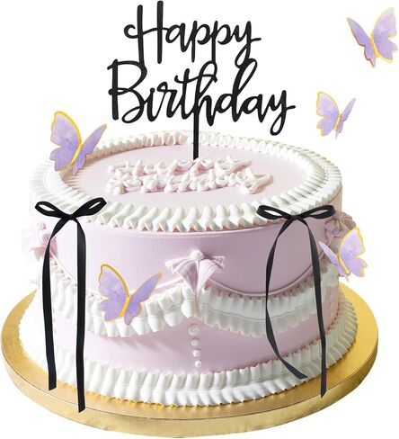 17pcs كعكة عيد ميلاد سعيد أقطار أعلى 3D الفراشة كب كيك أعلى الوردي الأرجواني الذهب القوس كعكة Topper حفلة عيد ميلاد لعائلتك وأصدقائك in Kuwait