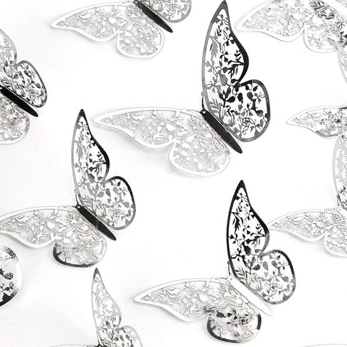 36Pcs Butterfly Cupcake Topper,3D Butterfly Cake Topper 4 Styles 3 Sizes,Silver Butterfly Decorations for Wedding Anniversary Birthday Party Decorating in Saudi Arabia