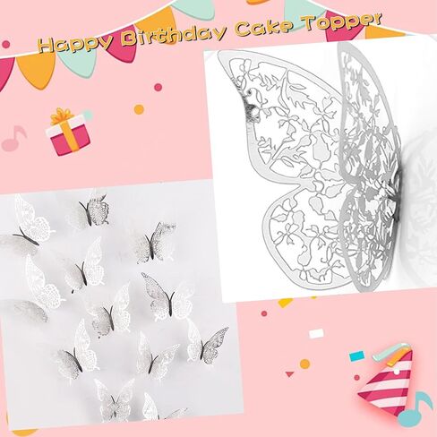 36Pcs Butterfly Cupcake Topper,3D Butterfly Cake Topper 4 Styles 3 Sizes,Silver Butterfly Decorations for Wedding Anniversary Birthday Party Decorating in Saudi Arabia