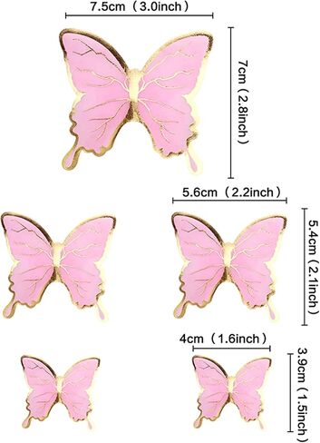 30pcs كعكة الفراشة أعلى الأقطار 3D الذهب الوردي ذيل الفراشة حفلة عيد ميلاد كب كيك أعلى الأقطار الزخارف للذكرى in Kuwait