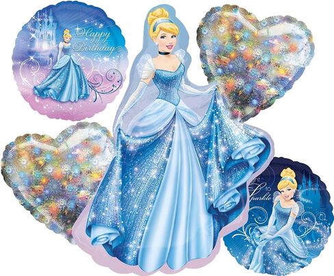 Cinderella Birthday Party 5pc Foil Balloons Bouquet Decorations in Saudi Arabia