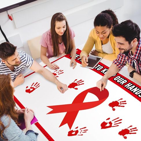 MotiMind Red Ribbon Week Awareness Poster with Ink Pad 60 x 36 Inch Red Ribbon Sign Print We Pledge to Keep Our Hands off of Drug Banner Backdrop for Bulletin Board Publicity Decorations in Saudi Arabia