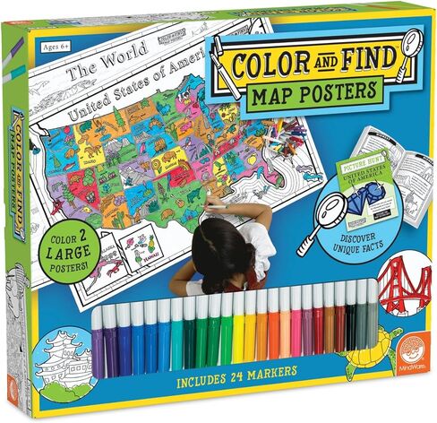 MindWare Color and Find Map Posters: The World and The United States of America – Large Coloring Posters for Kids Ages 6 & Up – Teach Geography, Landmarks and Cultures Around The World in Saudi Arabia