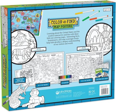 MindWare Color and Find Map Posters: The World and The United States of America – Large Coloring Posters for Kids Ages 6 & Up – Teach Geography, Landmarks and Cultures Around The World in Saudi Arabia
