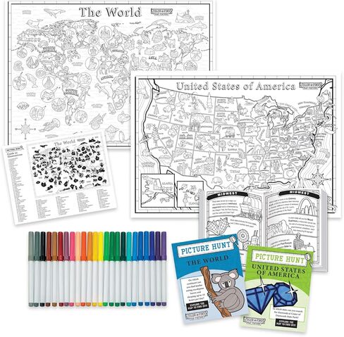 MindWare Color and Find Map Posters: The World and The United States of America – Large Coloring Posters for Kids Ages 6 & Up – Teach Geography, Landmarks and Cultures Around The World in Saudi Arabia