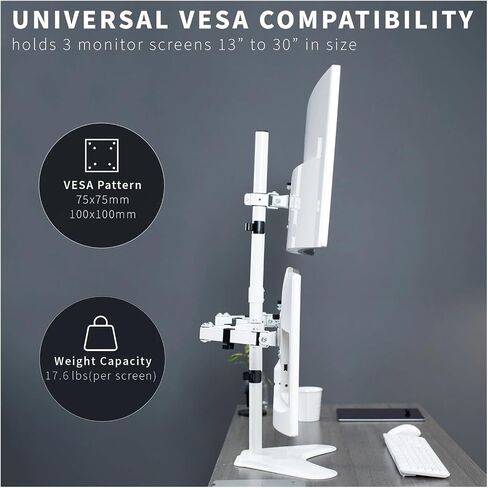 White Triple Monitor Desk Stand with Adjustable Base for 3 Screens up to 30 inches in Saudi Arabia