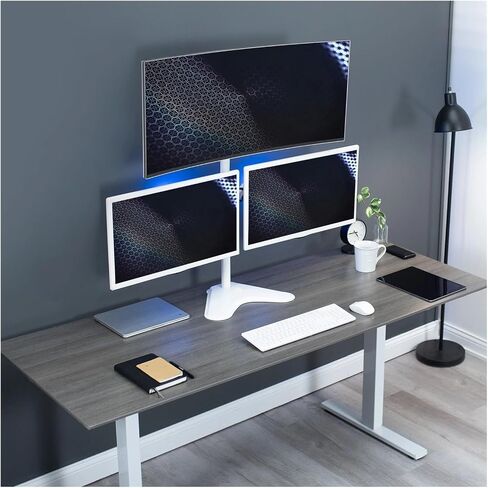 White Triple Monitor Desk Stand with Adjustable Base for 3 Screens up to 30 inches in Saudi Arabia