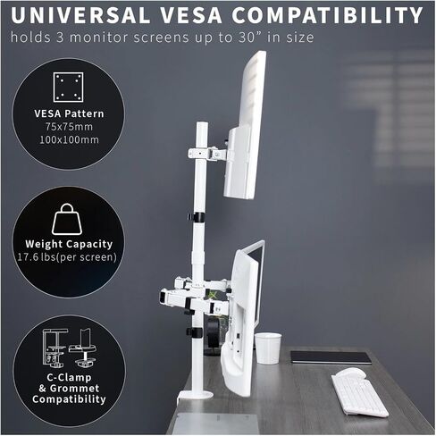 White Triple Monitor Adjustable Desk Stand, 3 Screens up to 30 inches in Saudi Arabia