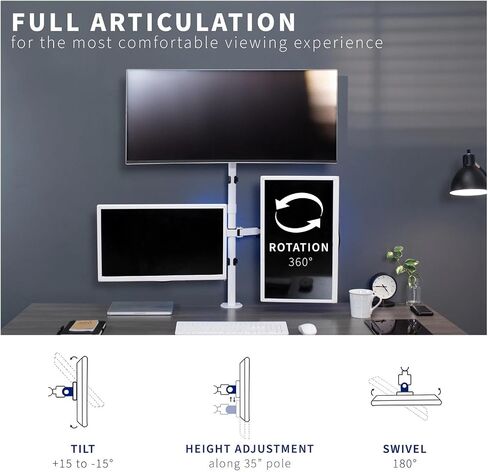 White Triple Monitor Adjustable Desk Stand, 3 Screens up to 30 inches in Saudi Arabia