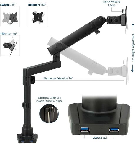 حامل مكتب ARM Single Monitor Monitor Aluminist مع منفذ U - in Saudi Arabia