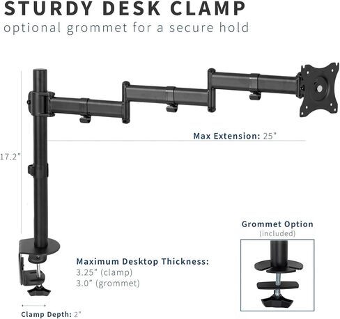 Single 13" to 32" LCD Monitor Desk Stand with Extra Long Adjustable Arm - in Saudi Arabia
