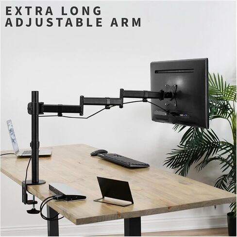 Single 13" to 32" LCD Monitor Desk Stand with Extra Long Adjustable Arm - in Saudi Arabia