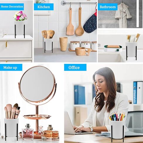 حامل قلم رصاص للمكتب ، حاملي القلم السيراميك مع قوس معدني للمكتب والأسرة ، منظم قرطاسية سطح المكتب حامل فرشاة مكياج طاولة لطيف للنساء ، 4.7 * 3.15 بوصة in Kuwait