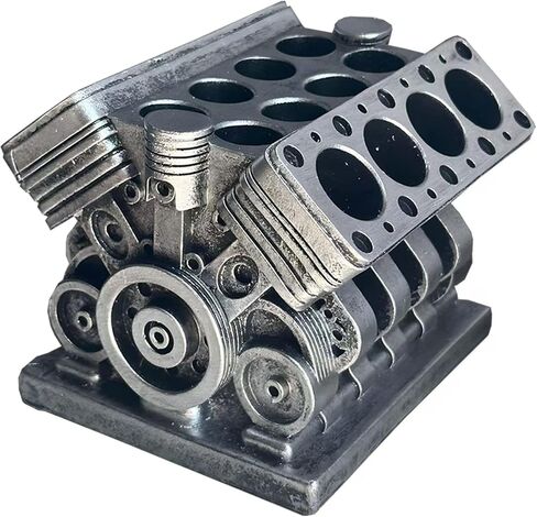 Tizee V8 Engine Model Pen Pencil Holder - Creative Desk Organizer for Home Office| Resin Desktop Stationery Storage with Compartments | Gift for Car Enthusiasts, Mechanics, and Engineers (Silvery-A) in Saudi Arabia