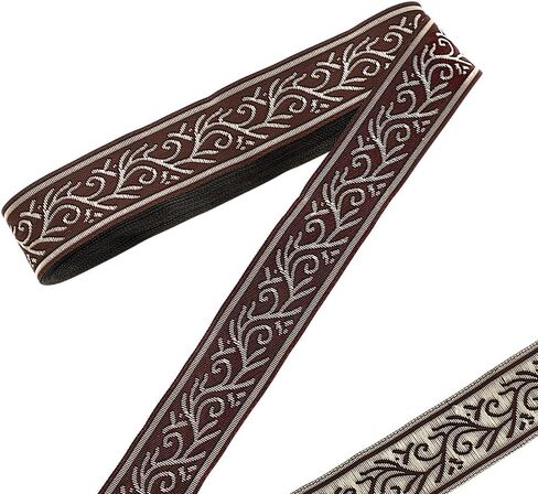 PH PandaHall 10 Yards Jacquard Ribbon 1 inch Boho Lace Trim Vintage Floral Embroidered Ribbon Ethnic Style Lace Trim for Sewing Handmade Bag Clothing Decoration DIY Crafts, Brown in Saudi Arabia