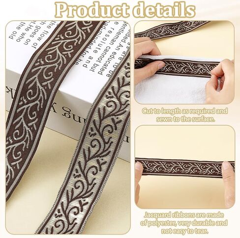 PH PandaHall 10 Yards Jacquard Ribbon 1 inch Boho Lace Trim Vintage Floral Embroidered Ribbon Ethnic Style Lace Trim for Sewing Handmade Bag Clothing Decoration DIY Crafts, Brown in Saudi Arabia