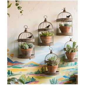 yvkew 5D Diamond Painting Succulents Plant Wall Art Creation Indoor DIY Craft Activity Minimalist Abstract Style Full Round Drill Design Rustic Metal Birdcages with Succulents 8x10 inch in Saudi Arabia
