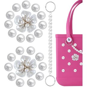 Pearl Flower Charms for Bogg Bags Accessories Women Girls with Detachable Chain - Stylish Durable Decorative for Croc Simply Southern Totes Rubber Beach Bags in Kuwait