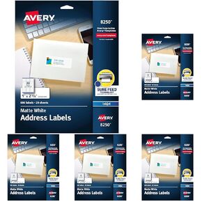 Avery Matte White Address Labels, Sure Feed Technology, Permanent Adhesive, 1" x 2-5/8", 600 Labels (8250) in Kuwait