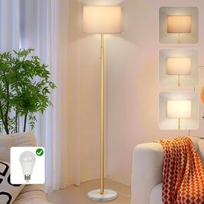 63.7" Floor Lamps for Living Room,Dimmable Lamps with White Marble Base Linen Shade,9W LED Bulb Included,Modern Standing Lamp with Gold Pole for Office Reading,Bedroom in Saudi Arabia