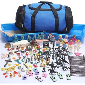 Soulchen Play Therapy Sandtray Portable Starter Kit - Sandtray Play مع صينية ورمل وحقيبة تخزين وفرشاة و 178 مصغرة من الخيال الطبيعي والعديد من الموضوعات الأخرى للعلاج النفسي in Kuwait