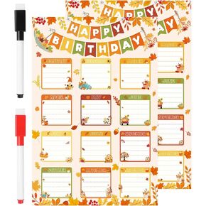 MENIFEND Birthday Chart Poster for Classroom: 2 Pcs Rustic Vintage Happy Birthday Calendar Reusable Laminated, Class Wall Bulletin Board Decorations for Teaching Back to School Supplies in Saudi Arabia