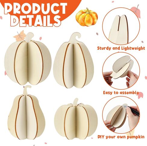 Weysat 72pcs DIY Fall 3D Pumpkins Wood Crafts to Paint Unfinished Wooden Pumpkin Cutout Thanksgiving Fall Crafts Autumn Harvest Thanksgiving Halloween Ornaments for Painting Decorations in Saudi Arabia