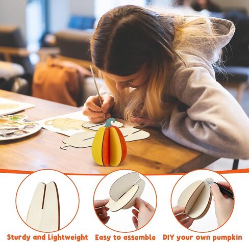 Weysat 72pcs DIY Fall 3D Pumpkins Wood Crafts to Paint Unfinished Wooden Pumpkin Cutout Thanksgiving Fall Crafts Autumn Harvest Thanksgiving Halloween Ornaments for Painting Decorations in Saudi Arabia