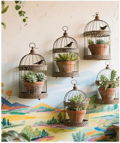 yvkew 5D Diamond Painting Succulents Plant Wall Art Creation Indoor DIY Craft Activity Minimalist Abstract Style Full Round Drill Design Rustic Metal Birdcages with Succulents 8x10 inch in Saudi Arabia