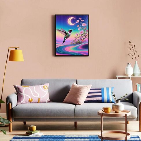 yvkew 5d diamond Painting Beauty Beauty Bird Leaff Project Project Action Movie Complyist Abstract Style Canvas Canvas Material Colorful Hommingbird بالقرب من Flower Flower in Saudi Arabia
