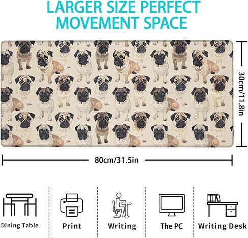 Pug Dog Pattern Gaming Mouse Pad ، لوحة الماوس ، حصيرة المكتب ، قاعدة مطاطية غير قابلة للانزلاق Mousepads لأجهزة الكمبيوتر الخاصة بمدرسة الكمبيوتر المحمول. in Kuwait