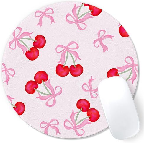 Pink Girly Bow Mouse Pad, Coquette Girly Ribbon Bow Cherries Mousepad Mouse Mat with Non-Slip Rubber Base for Home Office Desk Accessories, Pink Office Supplies, 7.9x7.9 Inch in Kuwait
