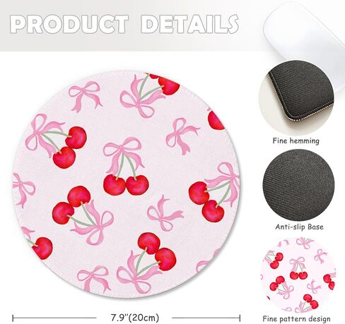 Pink Girly Bow Mouse Pad, Coquette Girly Ribbon Bow Cherries Mousepad Mouse Mat with Non-Slip Rubber Base for Home Office Desk Accessories, Pink Office Supplies, 7.9x7.9 Inch in Kuwait