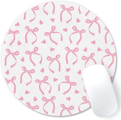 Pink Girly Bow Mouse Pad, Coquette Girly Ribbon Bow Cherries Mousepad Mouse Mat with Non-Slip Rubber Base for Home Office Desk Accessories, Pink Office Supplies, 7.9x7.9 Inch in Kuwait