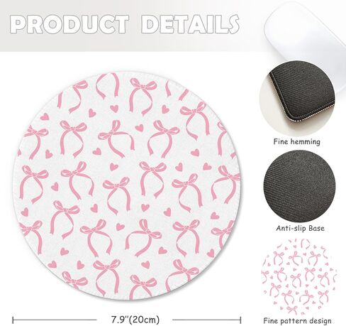 Pink Girly Bow Mouse Pad, Coquette Girly Ribbon Bow Cherries Mousepad Mouse Mat with Non-Slip Rubber Base for Home Office Desk Accessories, Pink Office Supplies, 7.9x7.9 Inch in Kuwait