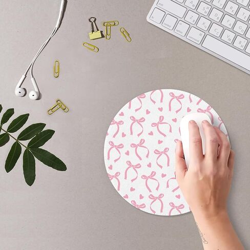 Pink Girly Bow Mouse Pad, Coquette Girly Ribbon Bow Cherries Mousepad Mouse Mat with Non-Slip Rubber Base for Home Office Desk Accessories, Pink Office Supplies, 7.9x7.9 Inch in Kuwait