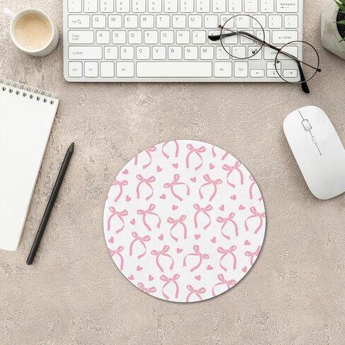 Pink Girly Bow Mouse Pad, Coquette Girly Ribbon Bow Cherries Mousepad Mouse Mat with Non-Slip Rubber Base for Home Office Desk Accessories, Pink Office Supplies, 7.9x7.9 Inch in Kuwait