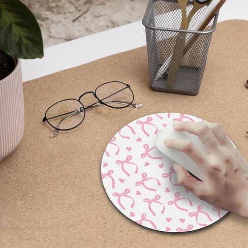 Pink Girly Bow Mouse Pad, Coquette Girly Ribbon Bow Cherries Mousepad Mouse Mat with Non-Slip Rubber Base for Home Office Desk Accessories, Pink Office Supplies, 7.9x7.9 Inch in Kuwait
