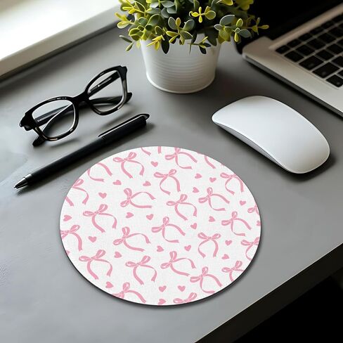 Pink Girly Bow Mouse Pad, Coquette Girly Ribbon Bow Cherries Mousepad Mouse Mat with Non-Slip Rubber Base for Home Office Desk Accessories, Pink Office Supplies, 7.9x7.9 Inch in Kuwait