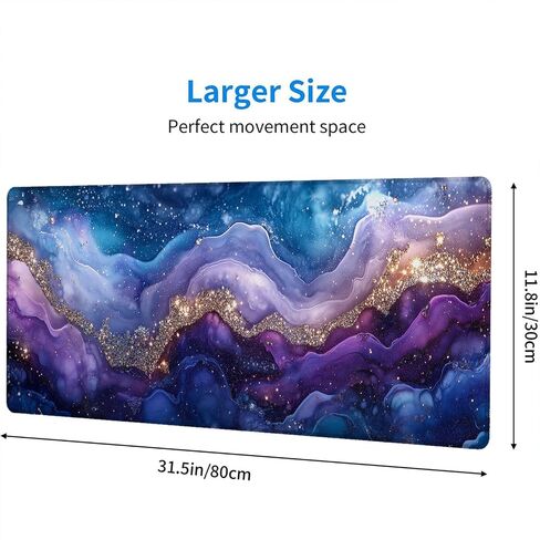 Marble Mouse Pad Fantasy Ink Painting Purple Blue Glitter Large Gaming Mouse Mat with Stitched Edges,Non-Slip Waterproof Rubber Base Mouse Mat Office Computer Keyboard Laptop Home 31.5"x11.8" in Saudi Arabia