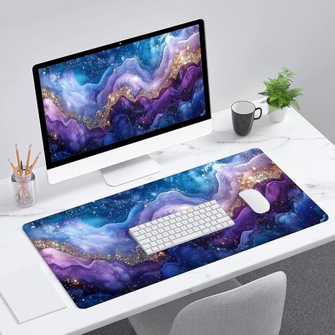 Marble Mouse Pad Fantasy Ink Painting Purple Blue Glitter Large Gaming Mouse Mat with Stitched Edges,Non-Slip Waterproof Rubber Base Mouse Mat Office Computer Keyboard Laptop Home 31.5"x11.8" in Saudi Arabia