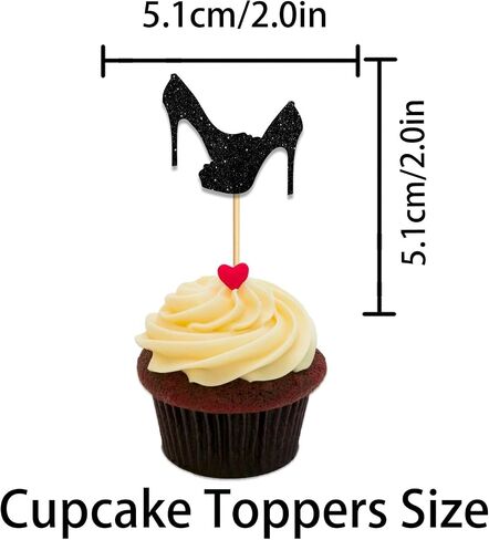 Heel Cupcake Topper for Beautiful High Heel Make Up Theme Party Favors Decorations Women Girls Happy Birthday Party Decor Supplies 18pcs Black Glitter in Saudi Arabia