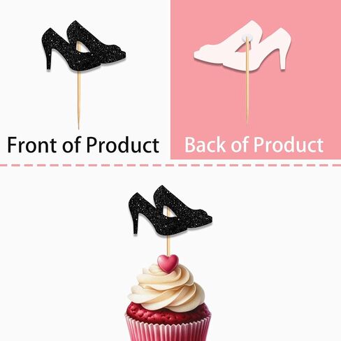 Heel Cupcake Topper for Beautiful High Heel Make Up Theme Party Favors Decorations Women Girls Happy Birthday Party Decor Supplies 18pcs Black Glitter in Saudi Arabia