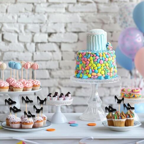 Heel Cupcake Topper for Beautiful High Heel Make Up Theme Party Favors Decorations Women Girls Happy Birthday Party Decor Supplies 18pcs Black Glitter in Saudi Arabia
